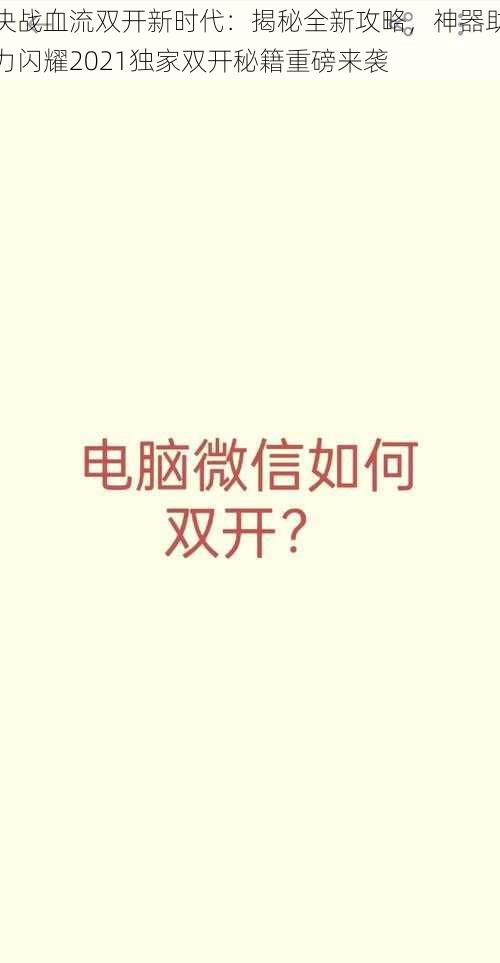 决战血流双开新时代：揭秘全新攻略，神器助力闪耀2021独家双开秘籍重磅来袭