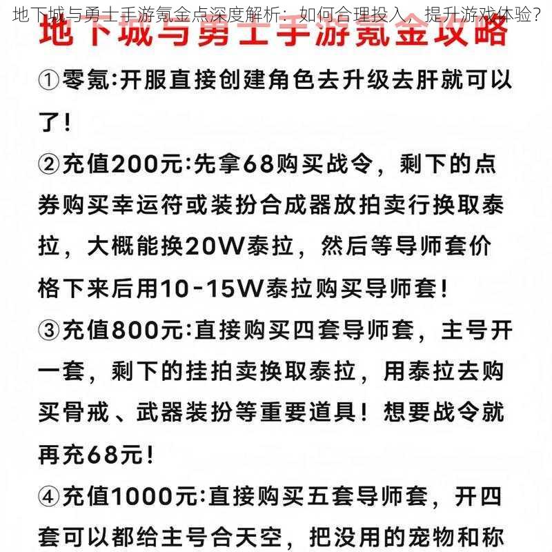 地下城与勇士手游氪金点深度解析：如何合理投入，提升游戏体验？