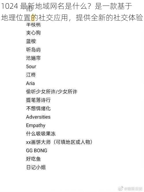 1024 最新地域网名是什么？是一款基于地理位置的社交应用，提供全新的社交体验