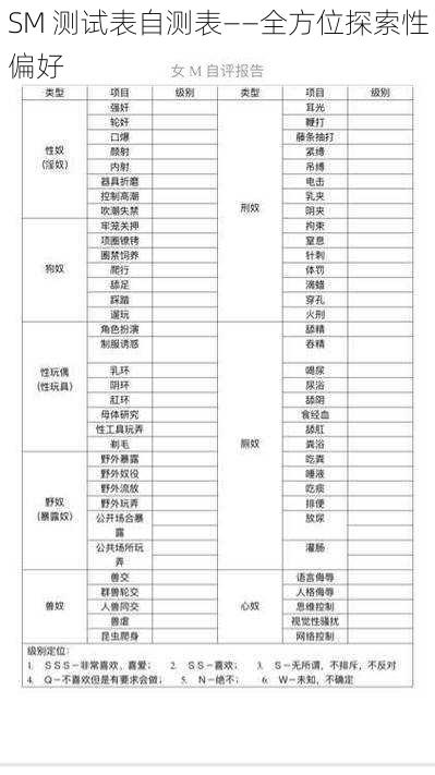 SM 测试表自测表——全方位探索性偏好