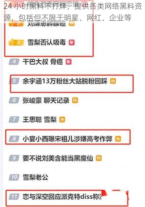 24 小时黑料不打烊，提供各类网络黑料资源，包括但不限于明星、网红、企业等