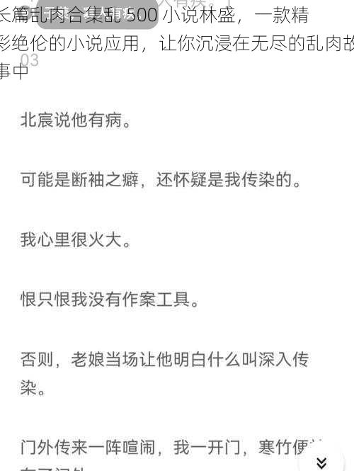 长篇乱肉合集乱 500 小说林盛，一款精彩绝伦的小说应用，让你沉浸在无尽的乱肉故事中