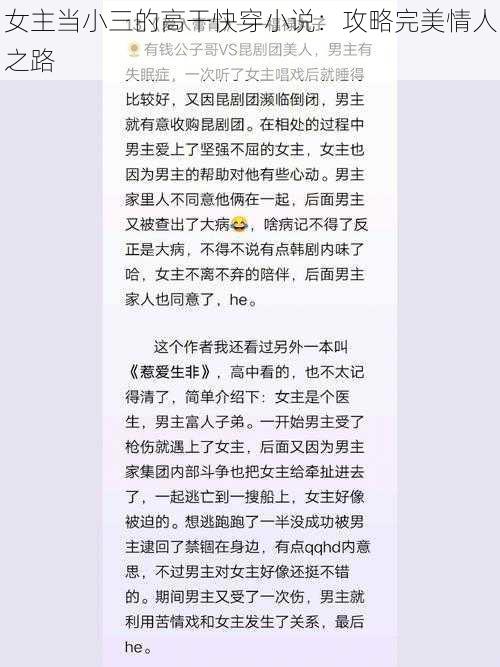 女主当小三的高干快穿小说：攻略完美情人之路