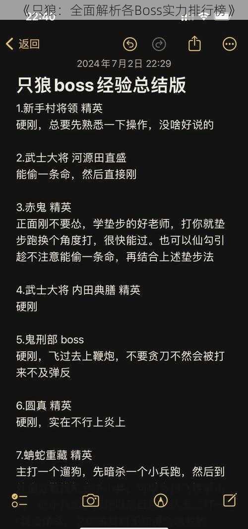 《只狼：全面解析各Boss实力排行榜》