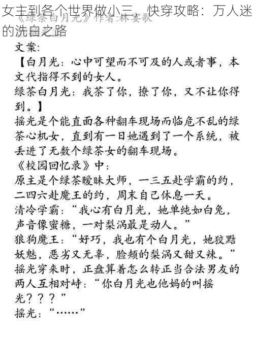 女主到各个世界做小三，快穿攻略：万人迷的洗白之路