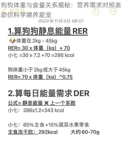 狗狗体重与食量关系揭秘：营养需求对照表助你科学喂养爱宠