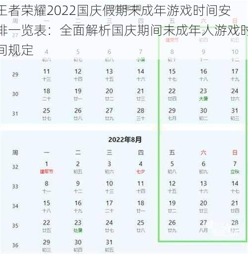 王者荣耀2022国庆假期未成年游戏时间安排一览表：全面解析国庆期间未成年人游戏时间规定