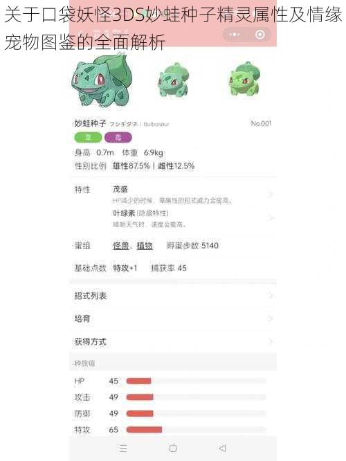 关于口袋妖怪3DS妙蛙种子精灵属性及情缘宠物图鉴的全面解析