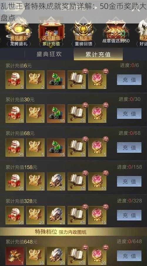 乱世王者特殊成就奖励详解：50金币奖励大盘点