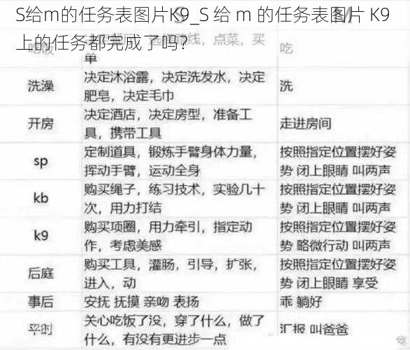 S给m的任务表图片K9_S 给 m 的任务表图片 K9 上的任务都完成了吗？