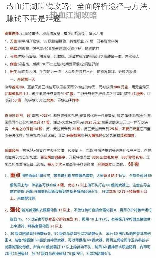 热血江湖赚钱攻略：全面解析途径与方法，赚钱不再是难题