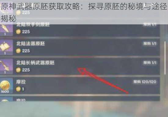 原神武器原胚获取攻略：探寻原胚的秘境与途径揭秘