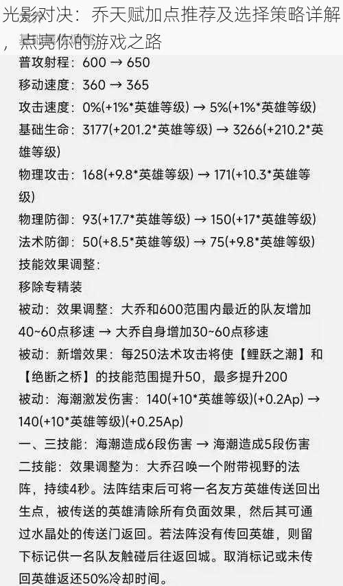 光影对决：乔天赋加点推荐及选择策略详解，点亮你的游戏之路