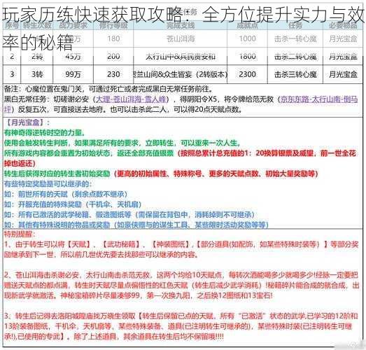 玩家历练快速获取攻略：全方位提升实力与效率的秘籍